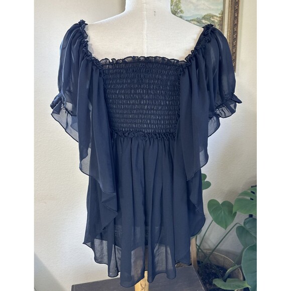 Victoria’s Secret Chiffon BOHO Cottage Romantic Flowy Stretchy Top Black S/M - Picture 2 of 16